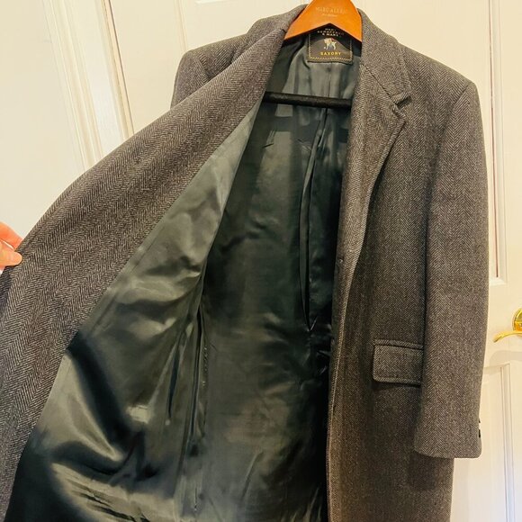 Vintage Hart Schaffner Marx Wallachs Wool Overcoat Herringbone Coat 38 R Medium - Picture 8 of 16